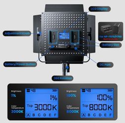 D80 Photography Lighting(Aluminum Alloy Body), 2 Packs LED Video Recording Light with Remote, 45W 3000K-8000K Dimmable Bi-Color Panel Light for Studio