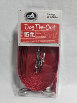 5/8" Wide 15 Ft. Dog Tie Out  Red  Blue And Black Dogs Up To 50 Pounds
