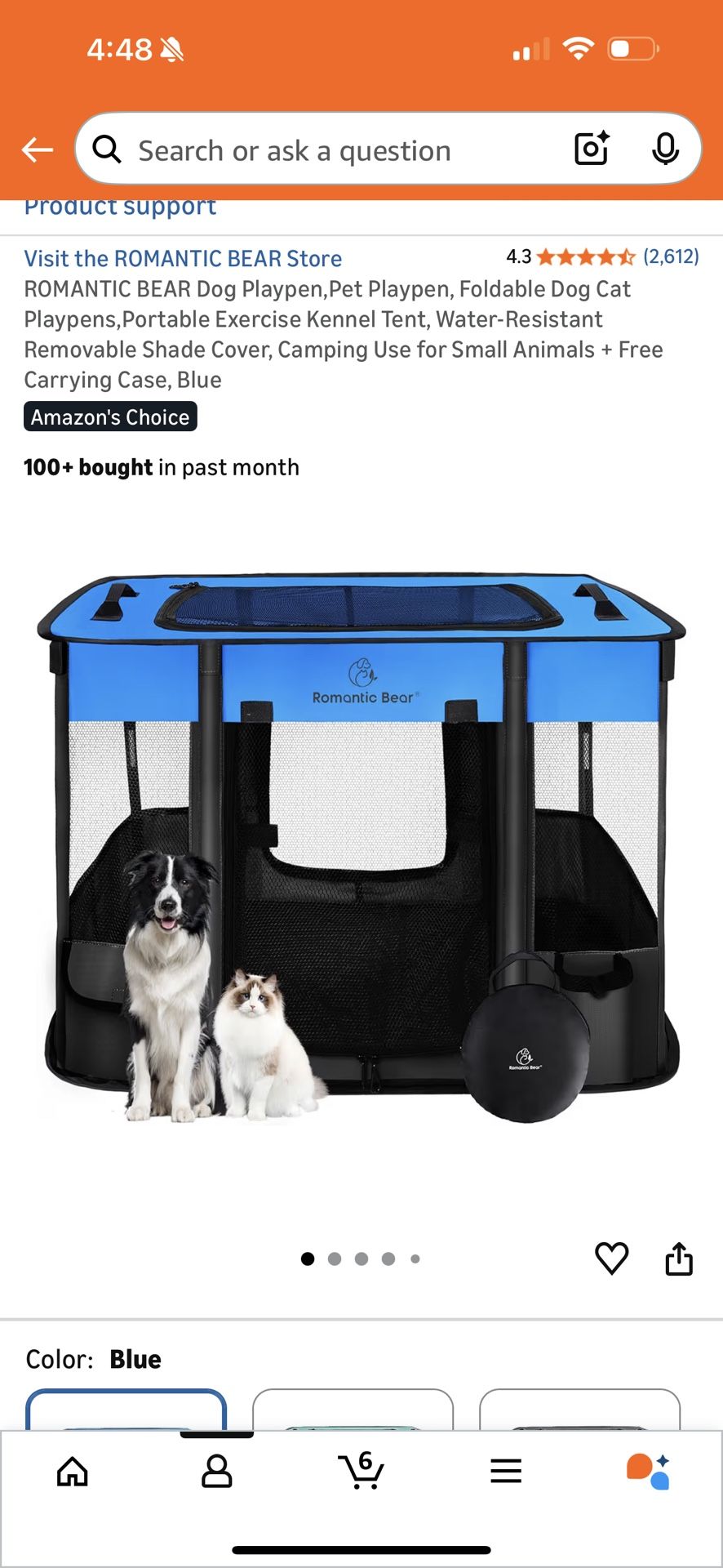 Puppy Play Pen. Easy Pop Up With Supports. 