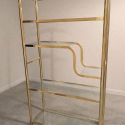 Vintage MCM Brass and Glass Shelving Unit 