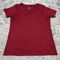Nike Dri-Fit Women's Scoop Neck T-Shirt Red Heather Size L Training Gym
