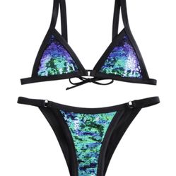 Sparkly Sequins O High Leg Bikini Size Medium