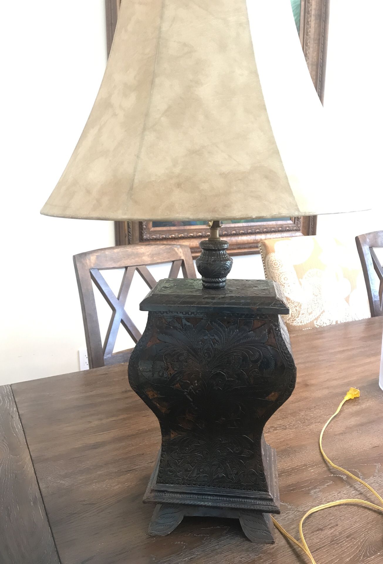 Wood and metal table lamp 33” tall