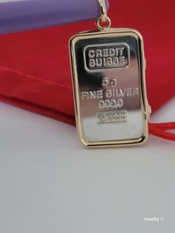 ⛔️RESERVED⛔️Silver and 14K Yellow Gold Credit Suisse Bar Design Pendant/ Dije de Plata y Oro! 👌🎁Post Tags: Dije de Plata y Oro