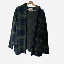 UNIF x Urban Outfitters Grunge Blue Green Plaid Open Front Hooded Cardigan L