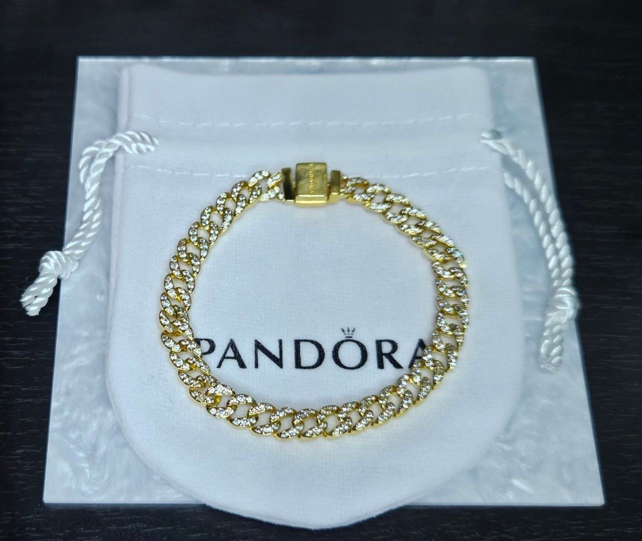 Pandora Gold Plated Cuban Bracelet, no box, dust bag Included Sz 20cm, 7.9in