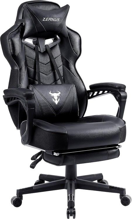 🎮 Zeanus Massage Gaming Chair with Footrest – Ergonomic Recliner Desk Chair – Black 🖤