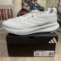 New adidas Runfalcon 5 Triple White Running Shoes Sneakers Size 11.5, 12 Men