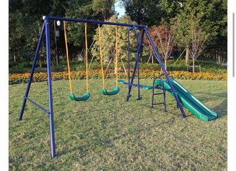 Metal Backyard Swing Set with Glider and Slide (NEW in box)