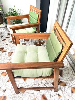 Tahari Wooden Outdoor Armchairs with Green Cushions – Set of 2