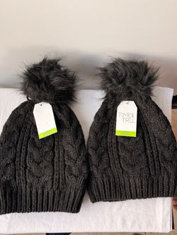 Time and Tru Cable Knit Pom Beanies – Set of 2