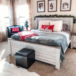 Whitewash Queen Panel Bed Frame| Bedroom 💥 Brand New👍 Fastest  Delivery 🚚 