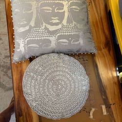 Buddha Print Throw Pillow with Silver Beading