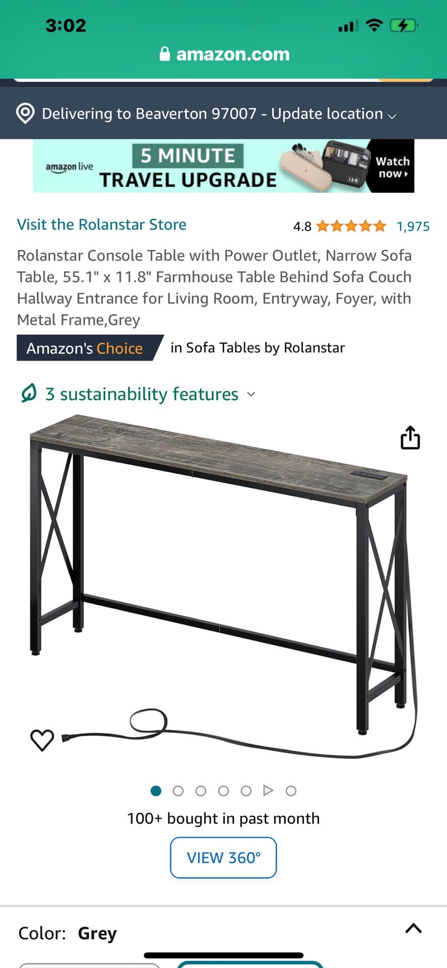 Beautiful And New Dark Gray Console/sofa Table