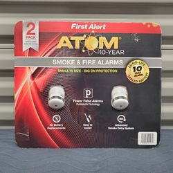 First Alert Atom Compact Smoke Fire Alarms, 2 Pack NEW