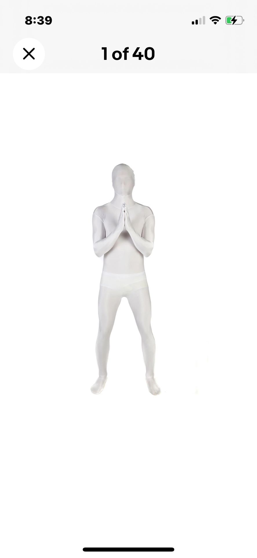 Morpsuits White Bodysuit Hand Feet Hood Adult Size XL