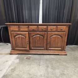 Traditional Brown Wood Three-Door Three-Drawer Sideboard
