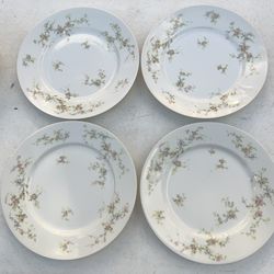 FOUR Antique Theodore HAVILAND LIMOGES 9 3/4” Dinner Plates PINK FLORAL SPRAYS