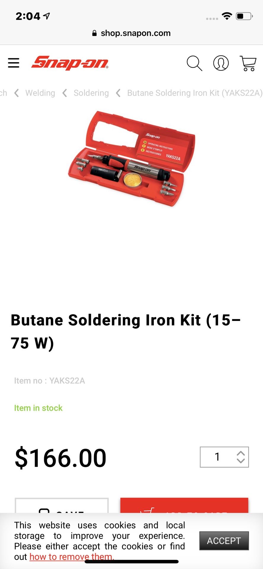 SNAP-ON BUTANE SOLDERING IRON KIT