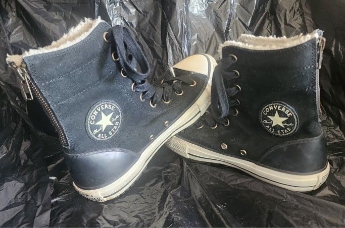 Converse Black Sued Back Zipper Hightops