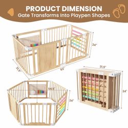Wooden Playpen, Extra Large for Toddlers and Babies, Foldable Baby Playpen, Baby Fence Play Area with Gate, Kid Play Yard, Adjustable Size & Shape,63”
