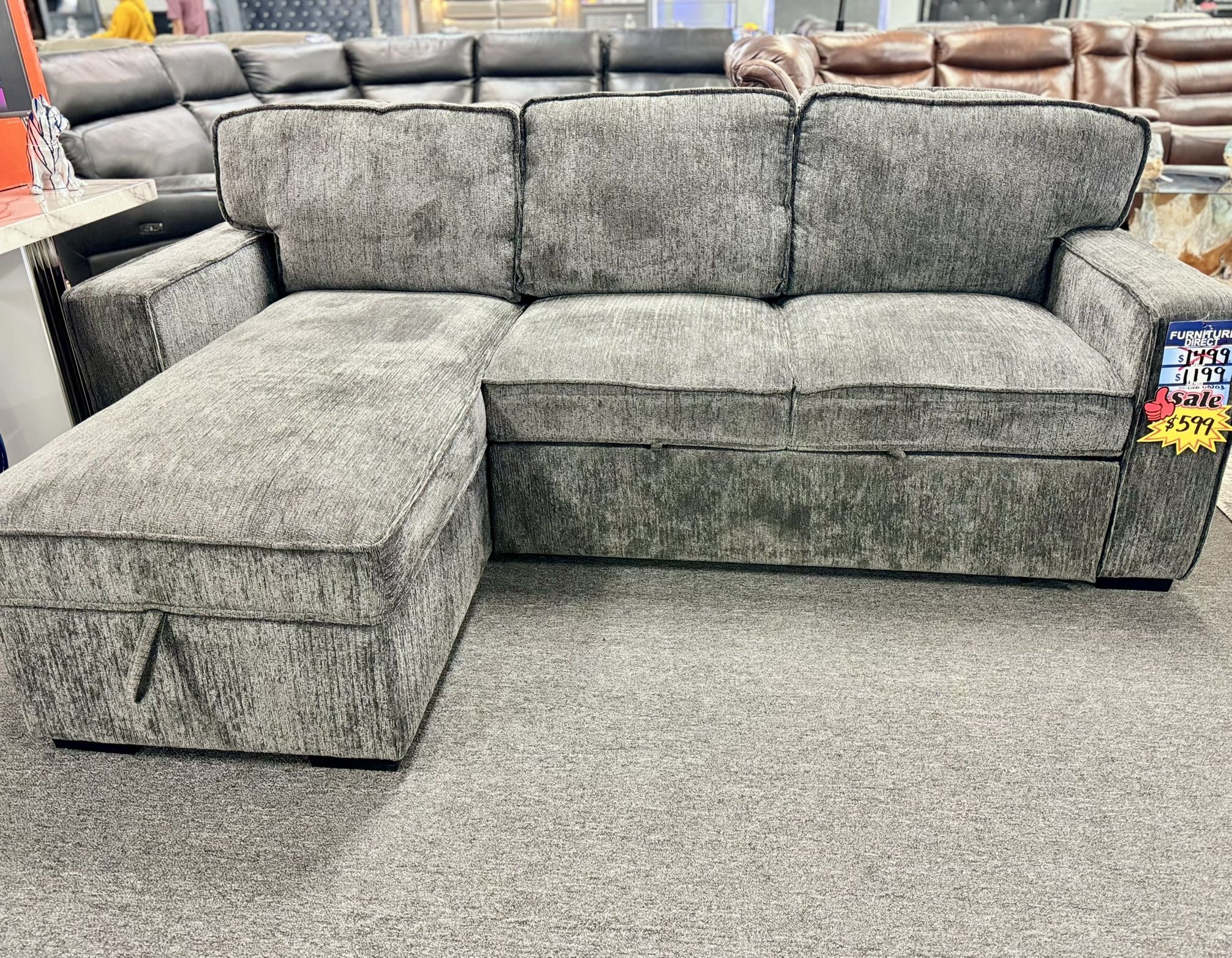 One Time Offer🚨Gorgeous Grey Pull Out Sleeper Furniture Sectional Available Limited Sale $599🚨