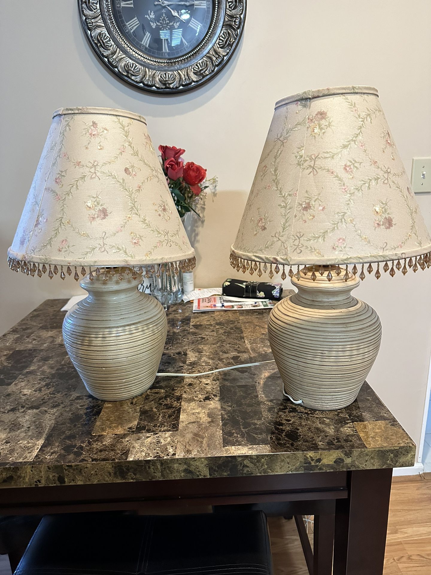 2 Ceramic Table Lamps Pearls Used On Shed And Very Pretty Design 