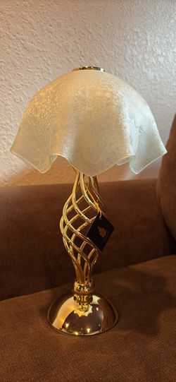 PartyLite Vintage  Paragon Spiral Brass Tea Light Candle Lamp W/Glass shade
