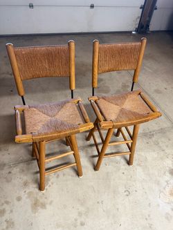 Mid-Century Modern Style Woven Rush Swivel Bar Stools, Set of 2