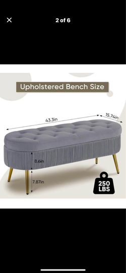 Velvet Storage Bench – Gray with Gold Legs