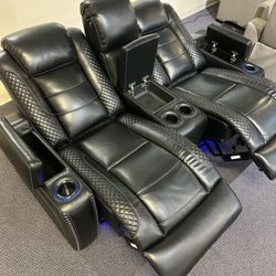Party Time Black 2 Piece Power Reclining Sofa and Loveseat Set with Led /P