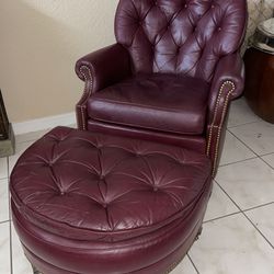 1970s Hancock & Moore Richmond Chair and Ottoman in Oxblood Leather