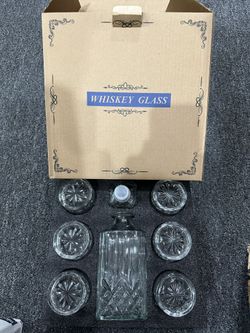 Diamond Design - Brand New Whisky Whiskey Decanter And 6 Whisky Glasses Bar Set For Liquor Scotch Bourbon Wine - Brand New
