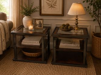Modern Tempered Glass Top End Tables – Matching Pair