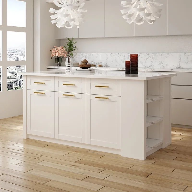 White color 68in kichen island Common Luxury Modern Kitchen Cabinet Table with Storage(no chairs included)