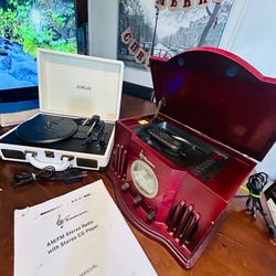 (2) Vintage Style: Vinyl Record +Bluetooth Player w/Rechargeable Speakers & EMERSON CD /Radio Player