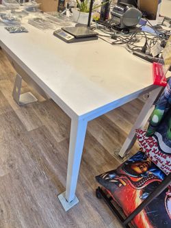 DlandHome 63 inches X-Large Computer Desk, Composite Wood Board School Desk, White and White Legs $60