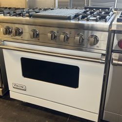 Viking 36”Wide Dual Fuel Range Stove In White With Grill 