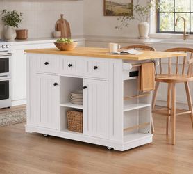 Assembled New Kitchen Island Cart with Drawers Storage Cabinet & Wood Top