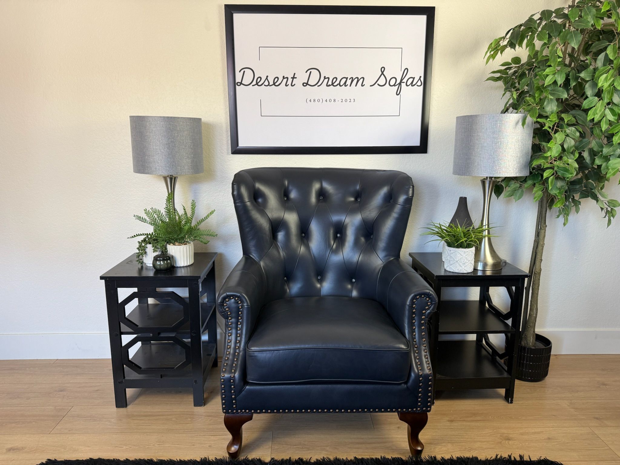 Lark Manor Ansumana Genuine Leather Armchair with Wing Back - Delivery Available 