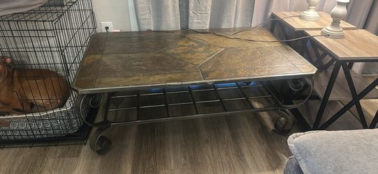 Modern Rustic Slate Top Coffee Table w/ side tables