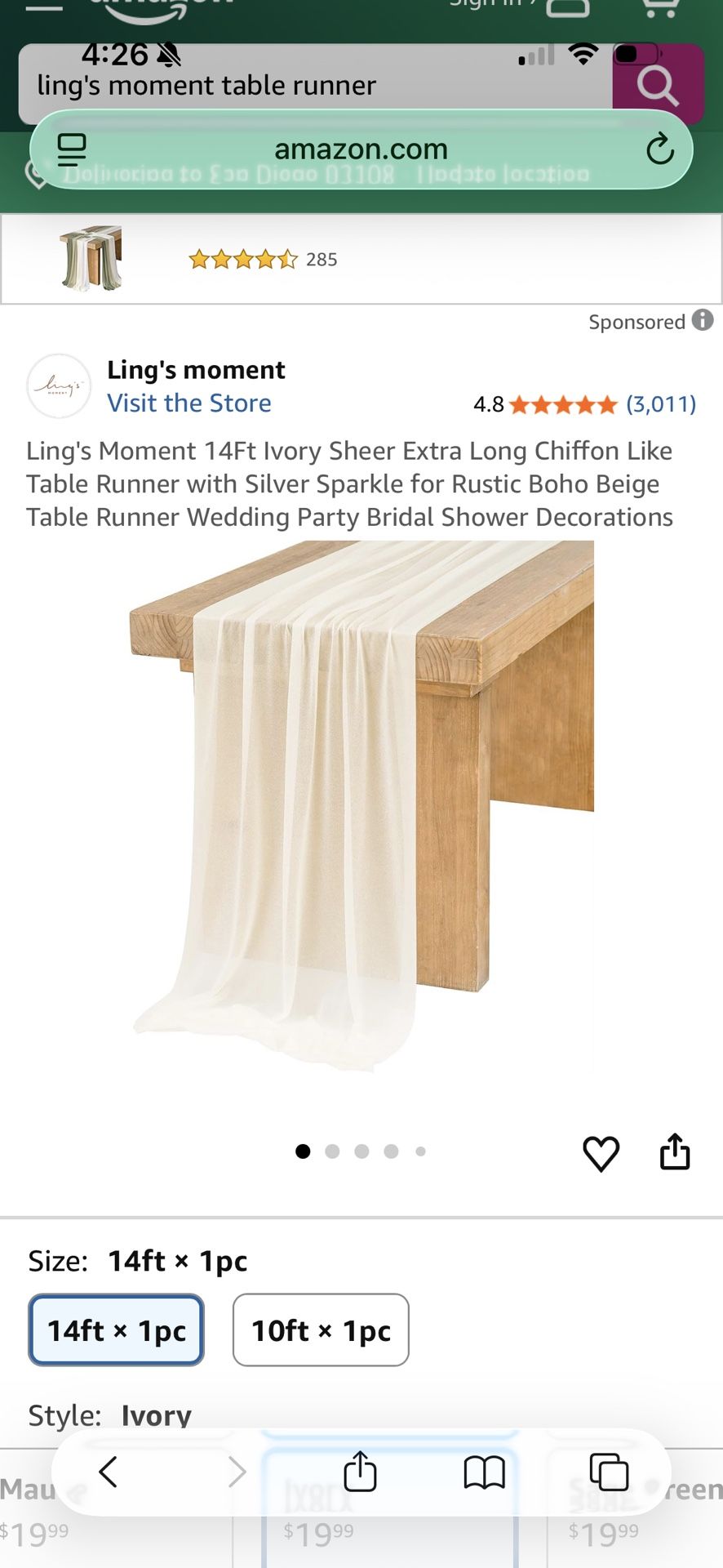 Ivory Chiffon Table Runner