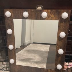Vanity Mirror With Led Lights And Oak Wood 