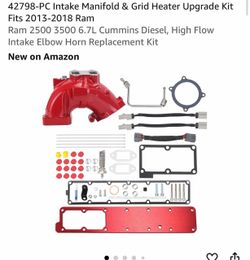 42798-PC Intake Manifold & Grid Heater Upgrade Kit Fits 2013-2018 Ram Ram 2 6.7L Cummins Diesel, High Flow Intake Elbow Horn Replacement Kit