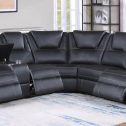 3 COLORS AVAILABLE. BLACK,BROWN OR GREY POWER RECLINING SECTIONAL 