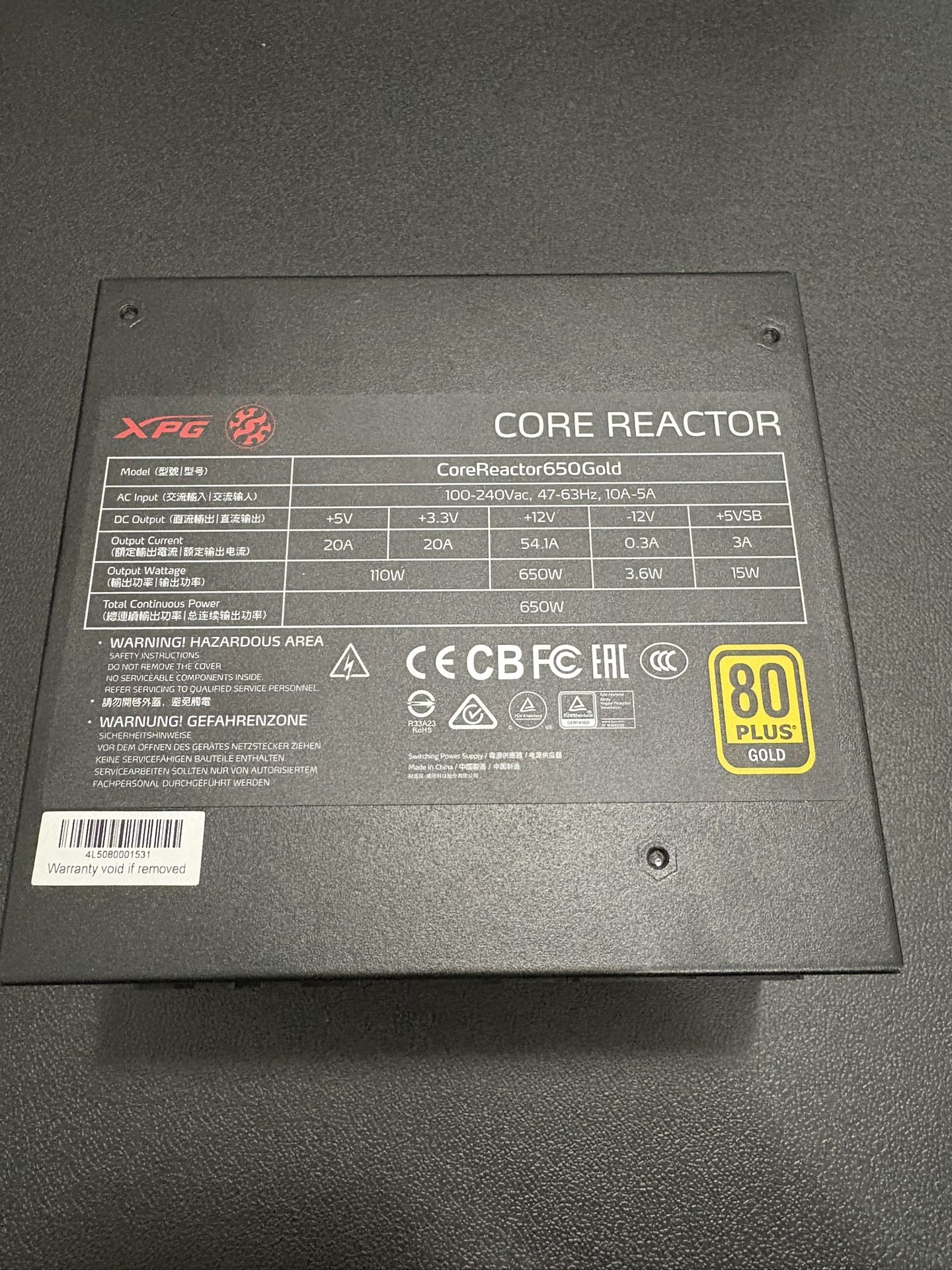 XPG Core Reactor 650W – Fully Modular – 80 Plus Gold