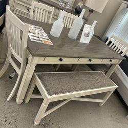 Dining Table, 4 Chairs And Bench 