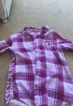 Purple pure cotton plaid Long sleeve shirt