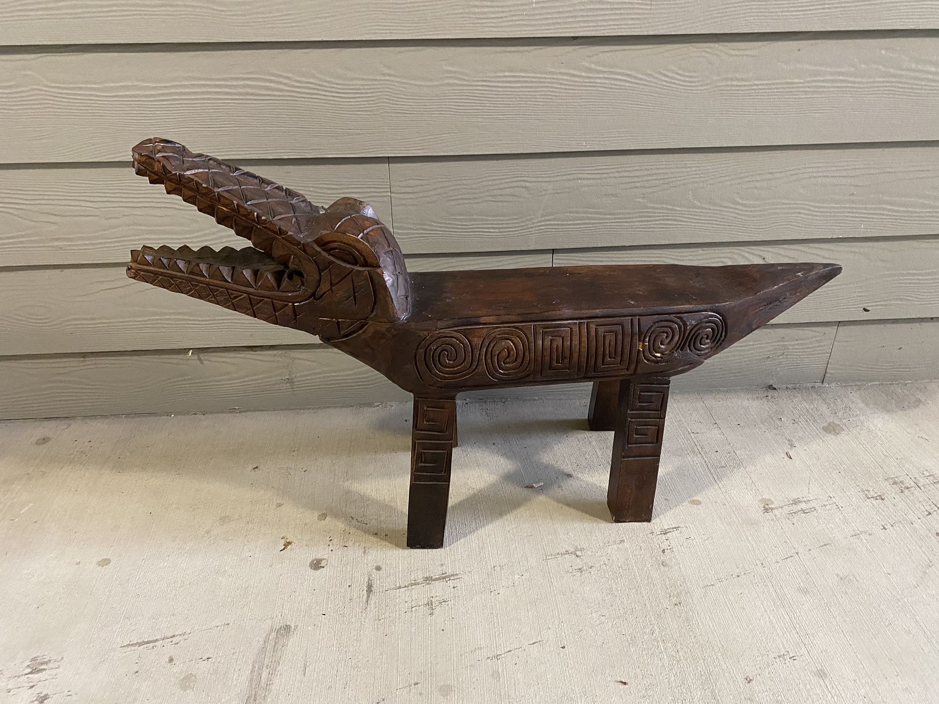 Carved Wood Alligator Bench