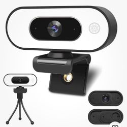 Webcam with Ring Light Microphone - Streaming Web Camera, 1080P Full HD